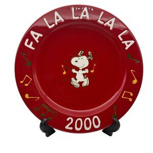 Vtg 2000 Waechtersbach Germany Snoopy Peanuts Red Christmas Plate Fa La La 11.5"
